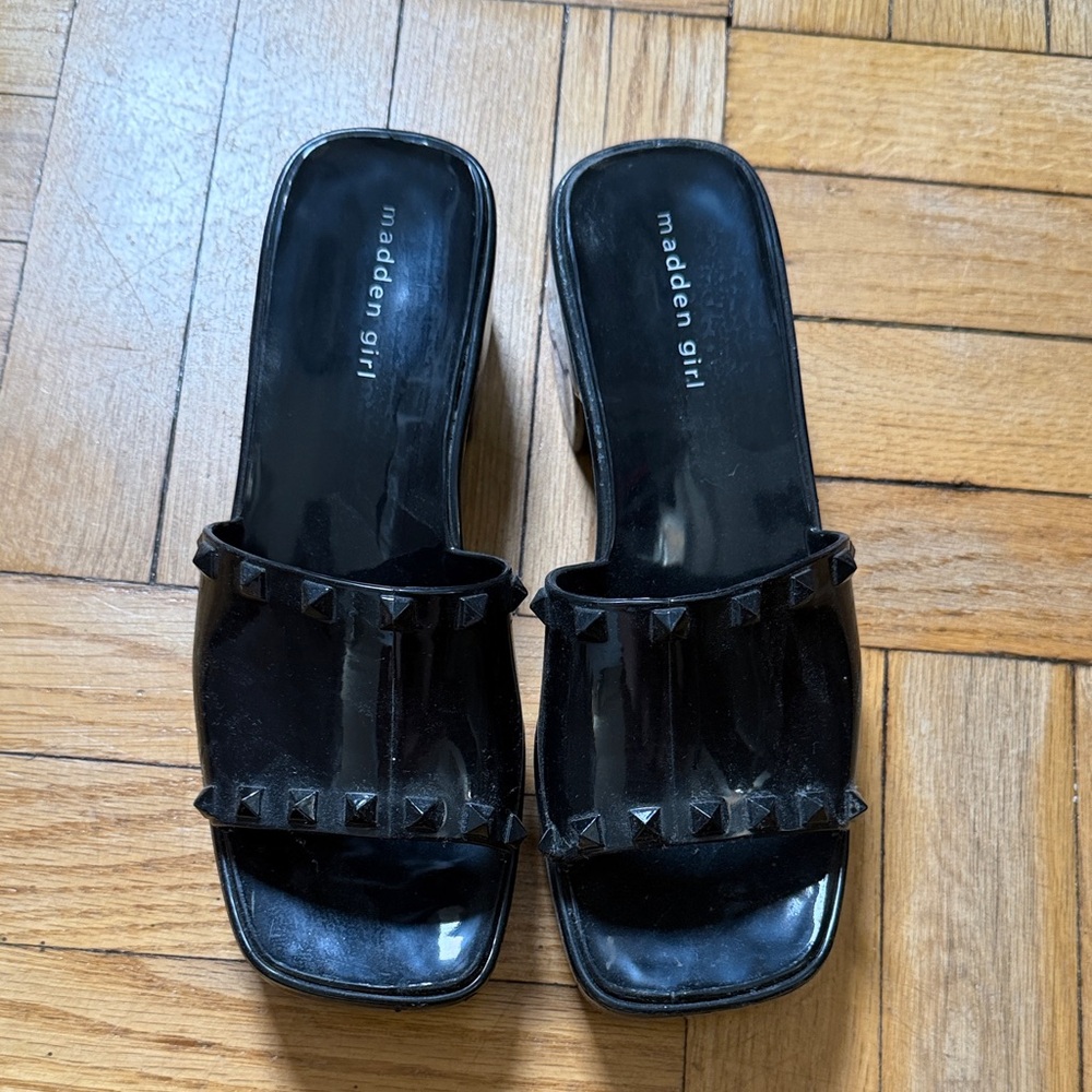 Madden Girl Black Studded Heeled Slides